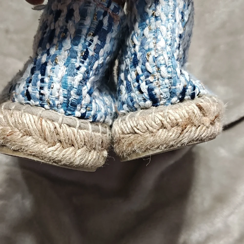 Manebi Tweed Blue Espadrille Women Shoes size 39/8